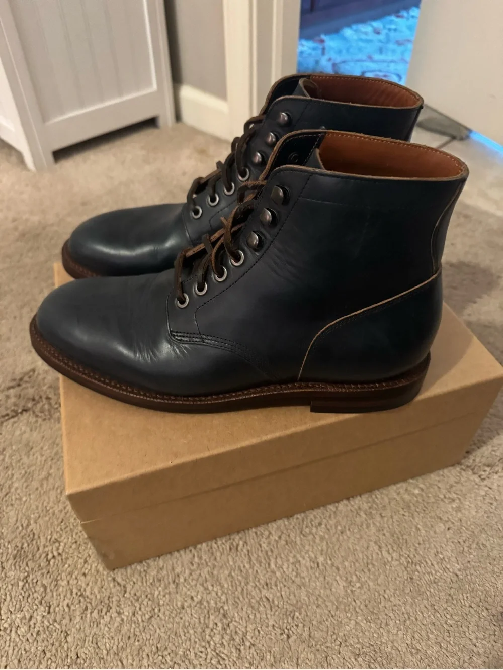 Grant Stone Men's Navy Leather Lace-Up Boots -never worn